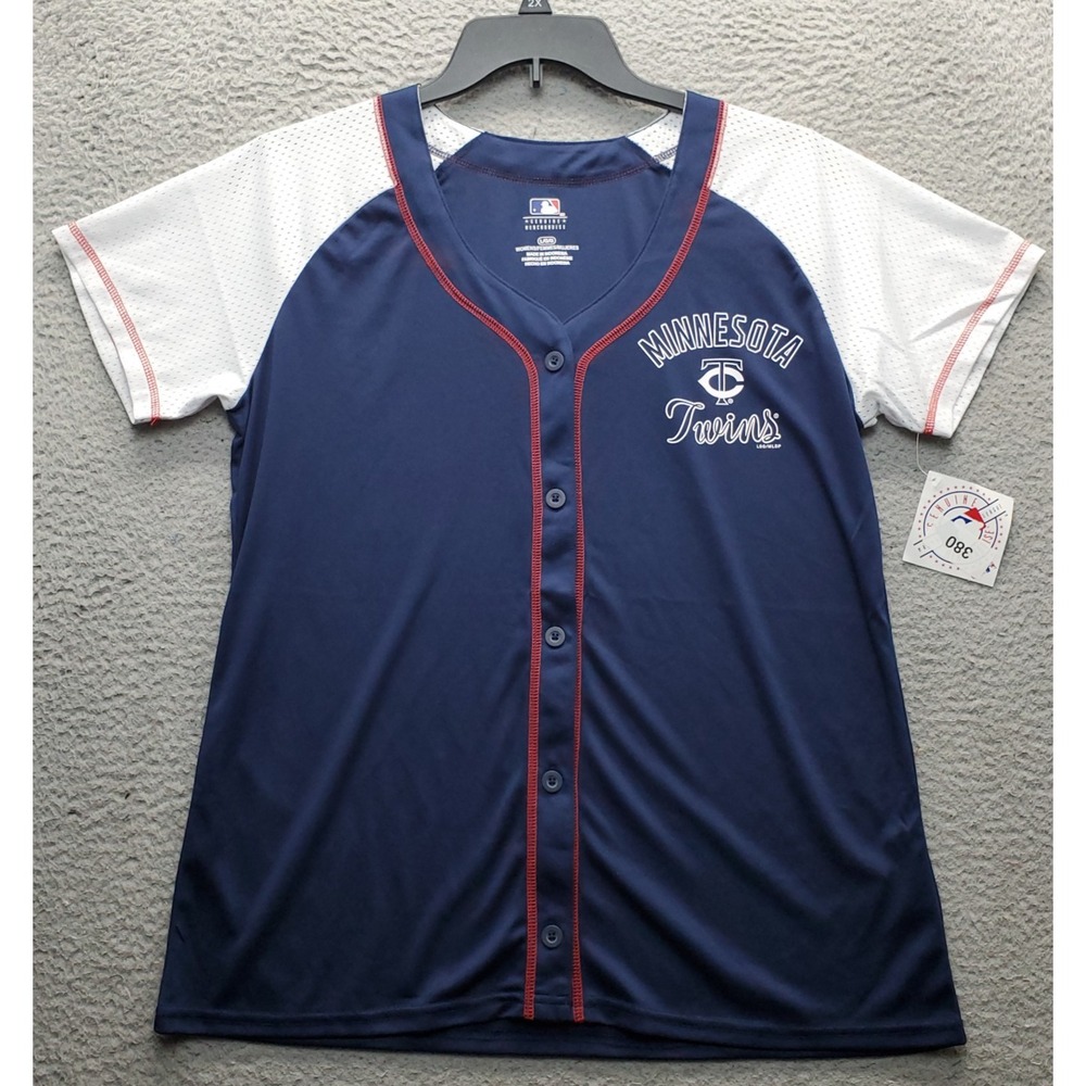Minnesota Twins Genuine Merchandise Baseball Jersey Womens L Blue Button Front